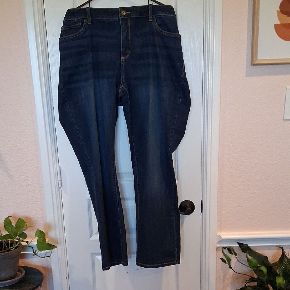 St. John's Bay Women's Deep Indigo Straight Leg Jeans, Cot/Poly/Span 18 W
